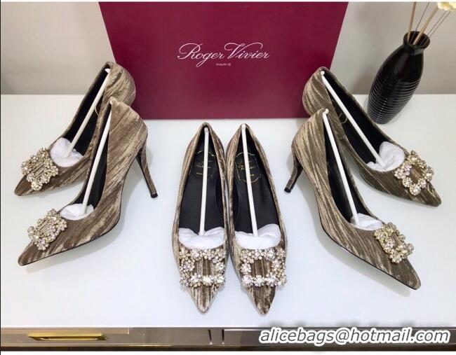 Perfect Roger Vivier Flower Strass Buckle Ballerinas in Strips Velvet Grey 052631