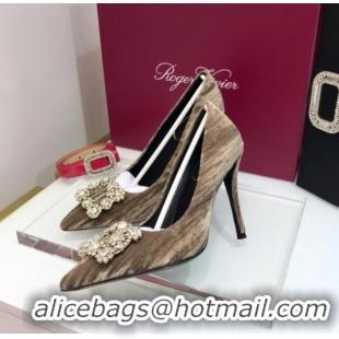 Good Quality Roger Vivier Velvet Flower Strass Pumps With 10cm Heel Grey 052632