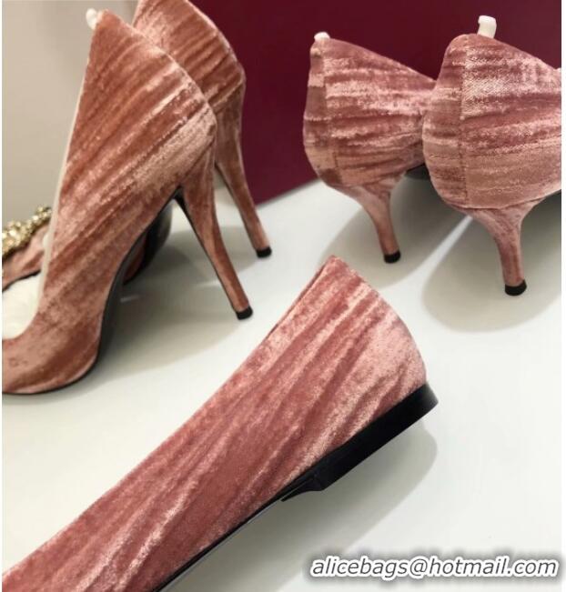 Best Price Roger Vivier Strips Velvet Flower Strass Pumps With 7cm Heel Pink 052635