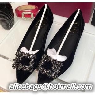 Affordable Price Roger Vivier Flower Strass Buckle Ballerinas in Strips Velvet Black 052637