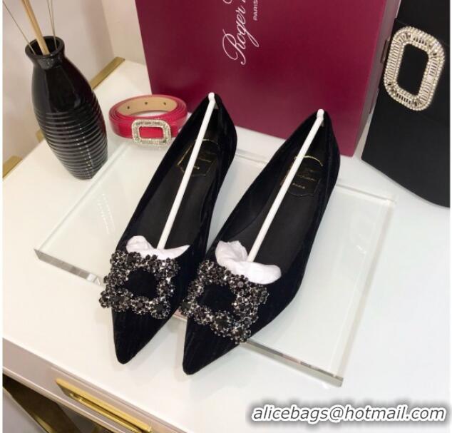 Affordable Price Roger Vivier Flower Strass Buckle Ballerinas in Strips Velvet Black 052637