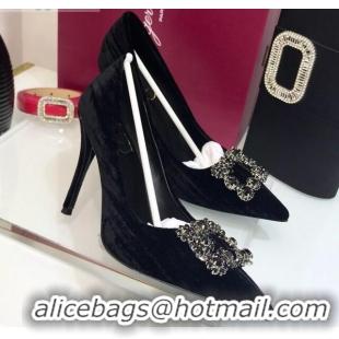 Low Cost Roger Vivier Strips Velvet Flower Strass Pumps With 10cm Heel Black 052639