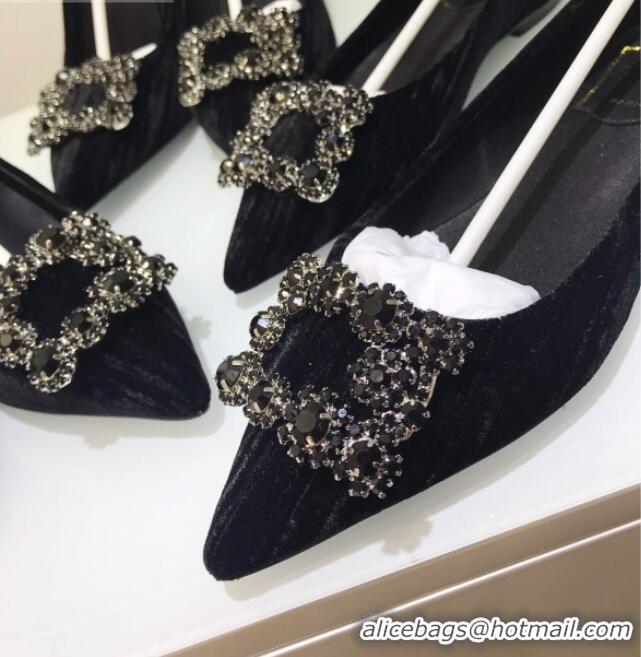 Low Cost Roger Vivier Strips Velvet Flower Strass Pumps With 10cm Heel Black 052639