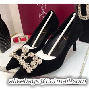 Best Design Roger Vivier Suede Flower Strass Pumps With 7cm Heel Black 052641