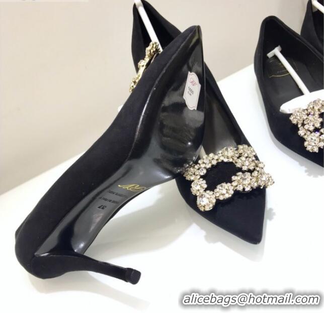 Best Design Roger Vivier Suede Flower Strass Pumps With 7cm Heel Black 052641