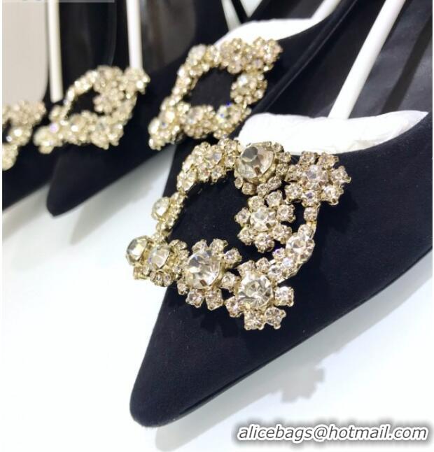 Popular Design Roger Vivier Suede Flower Strass Pumps With 10cm Heel Black 052642