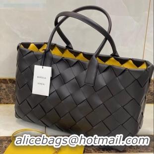 AAAAA Discount Bottega Veneta Large Tote Bag in Woven Lambskin BV0504 Black/Yellow 2021