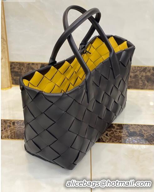 AAAAA Discount Bottega Veneta Large Tote Bag in Woven Lambskin BV0504 Black/Yellow 2021