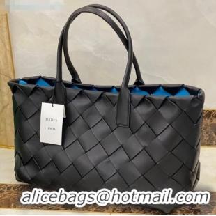 Promotional Bottega Veneta Large Tote Bag in Woven Lambskin BV0504 Black/Blue 2021