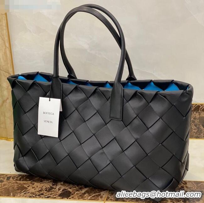 Promotional Bottega Veneta Large Tote Bag in Woven Lambskin BV0504 Black/Blue 2021