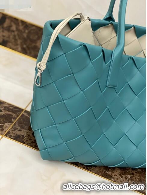 Super Quality Bottega Veneta Large Tote Bag in Woven Lambskin BV0506 Blue/White 2021