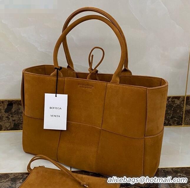 Luxury Bottega Veneta Arco Tote Bag in Maxi-Woven Suede Caramel BV0510 Brown 2021