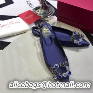 Best Price Roger Vivier Flower Strass Buckle Sling Back Ballerinas in Silk Satin Royal Blue 052656