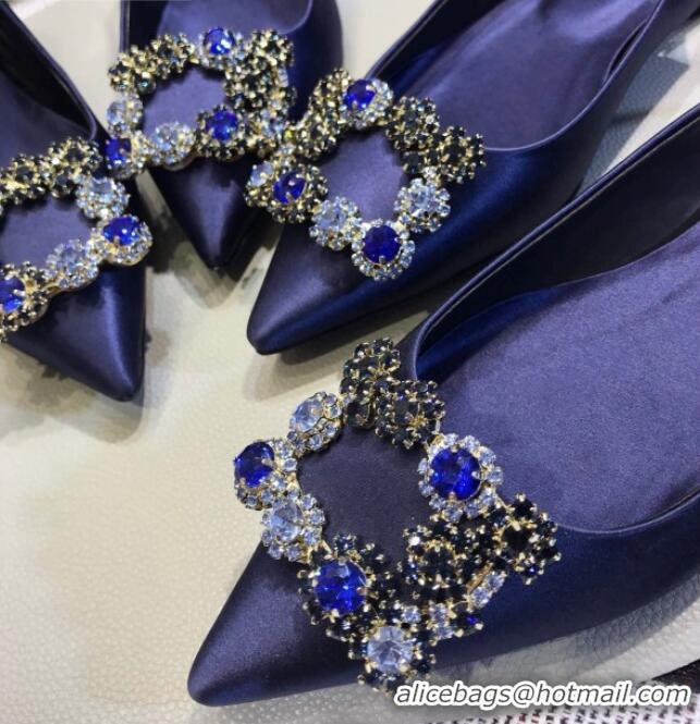 Best Price Roger Vivier Flower Strass Buckle Sling Back Ballerinas in Silk Satin Royal Blue 052656