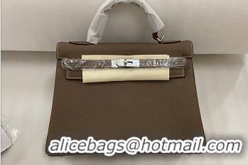 Top Grade Hermes Kelly 32cm In Original Leather K32 Khaki Silver