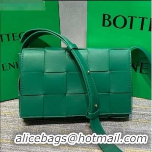 Shop Best Bottega Veneta Cassette Small Crossbody Messenger Bag in Maxi-Woven Lambskin BV2668 Green 2021