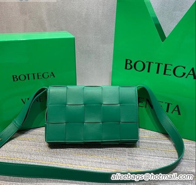 Shop Best Bottega Veneta Cassette Small Crossbody Messenger Bag in Maxi-Woven Lambskin BV2668 Green 2021