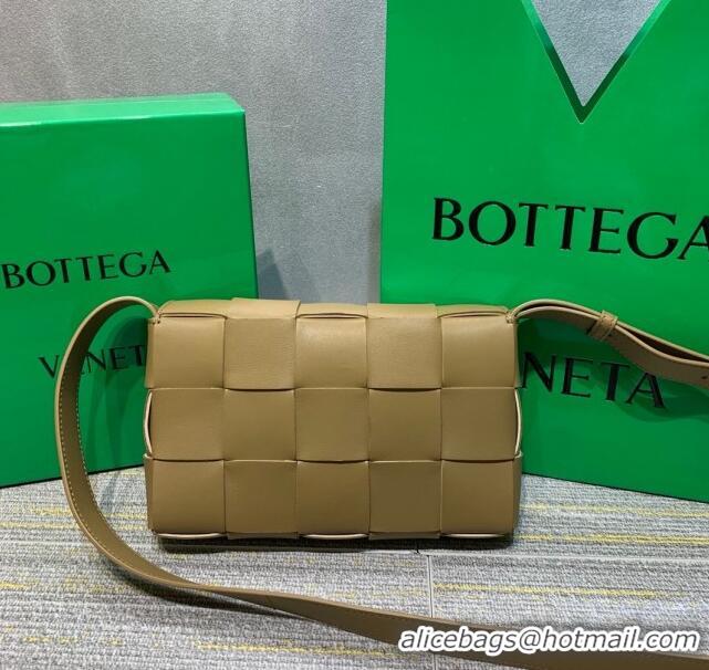 Grade Bottega Veneta Cassette Small Crossbody Messenger Bag in Maxi-Woven Lambskin BV2668 Khaki/Cream White 2021