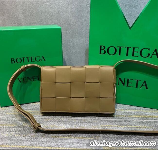 Grade Bottega Veneta Cassette Small Crossbody Messenger Bag in Maxi-Woven Lambskin BV2668 Khaki/Cream White 2021