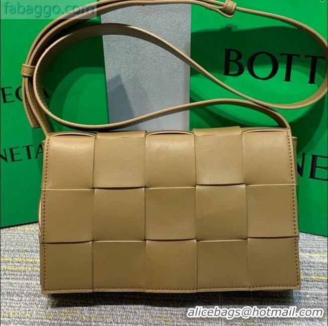 Grade Bottega Veneta Cassette Small Crossbody Messenger Bag in Maxi-Woven Lambskin BV2668 Khaki/Cream White 2021