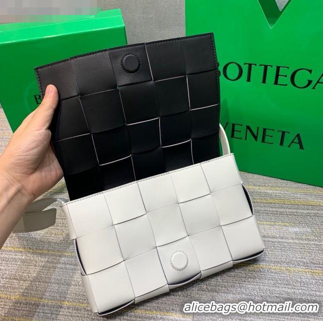 Inexpensive Bottega Veneta Cassette Small Crossbody Messenger Bag in Maxi-Woven Lambskin BV2668 White/Black 2021