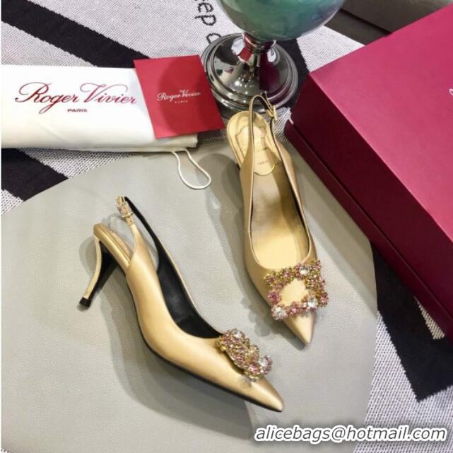 Grade Design Roger Vivier Silk Flower Strass Buckle Sling Back Pump With 7cm Heel Champagne 052705