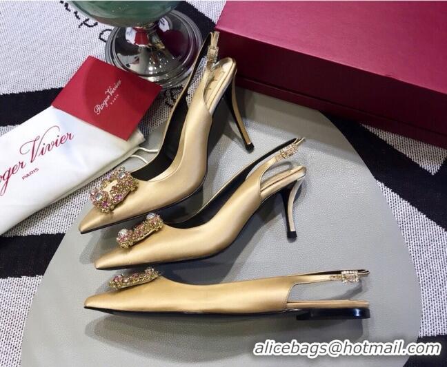 Grade Design Roger Vivier Silk Flower Strass Buckle Sling Back Pump With 7cm Heel Champagne 052705