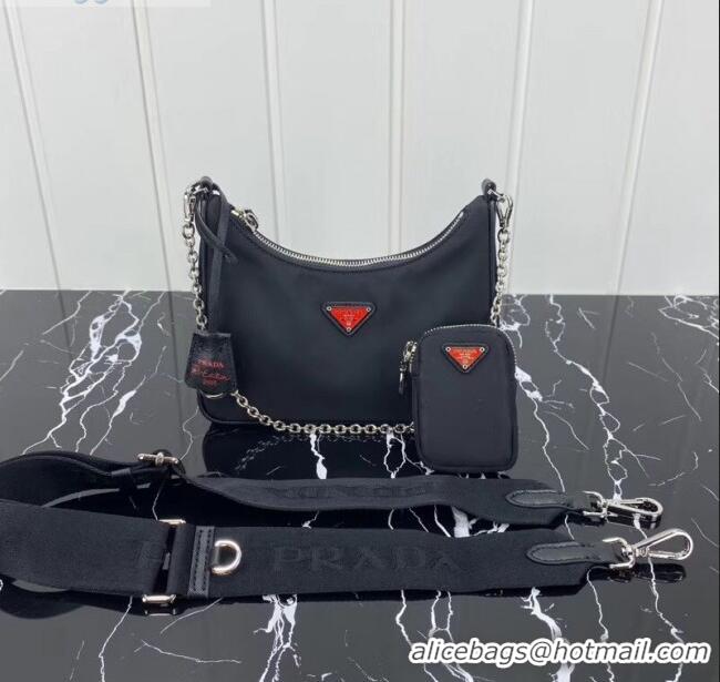 Best Price Prada Re-Edition 2005 Nylon Shoulder Bag 1BH204 Black/Red 2020