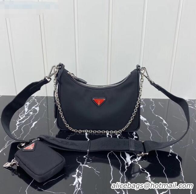 Best Price Prada Re-Edition 2005 Nylon Shoulder Bag 1BH204 Black/Red 2020