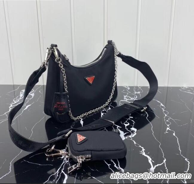 Best Price Prada Re-Edition 2005 Nylon Shoulder Bag 1BH204 Black/Red 2020