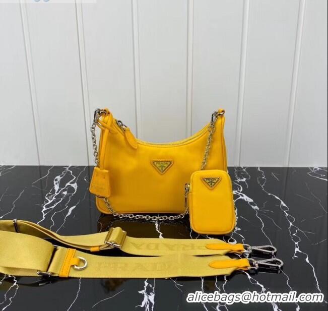 Good Product Prada Re-Edition 2005 Nylon Shoulder Bag 1BH204 Yellow 2020