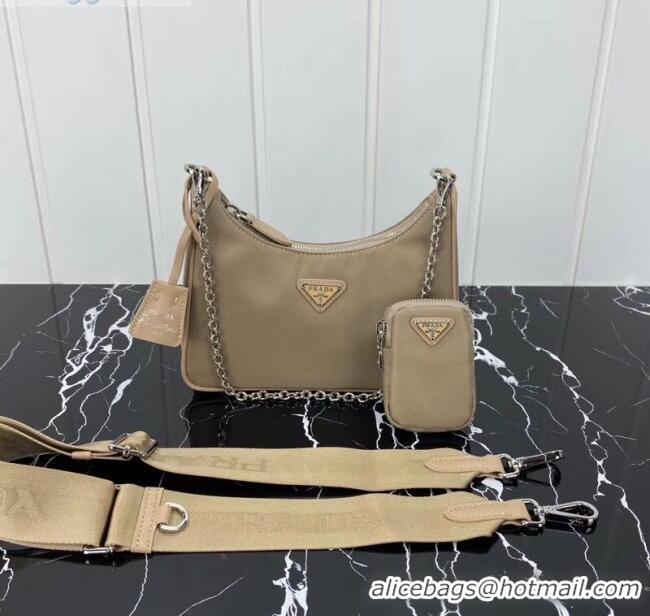 Top Quality Prada Re-Edition 2005 Nylon Shoulder Bag 1BH204 Beige 2020