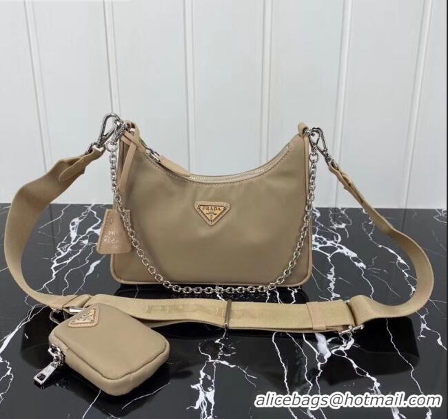 Top Quality Prada Re-Edition 2005 Nylon Shoulder Bag 1BH204 Beige 2020