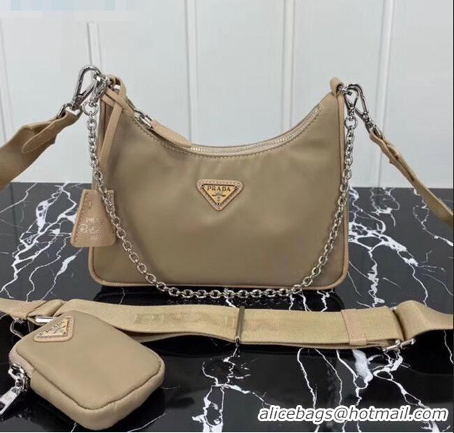 Top Quality Prada Re-Edition 2005 Nylon Shoulder Bag 1BH204 Beige 2020