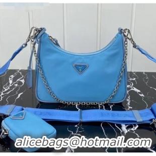 New Product Prada Re-Edition 2005 Nylon Shoulder Bag 1BH204 Blue 2020