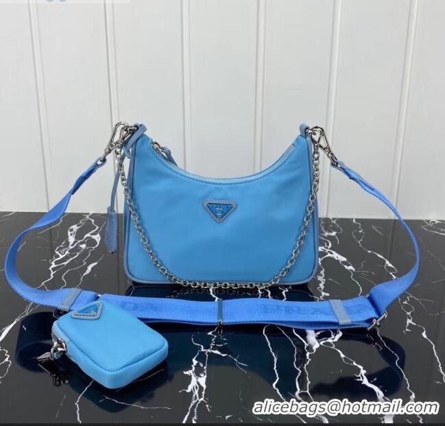 New Product Prada Re-Edition 2005 Nylon Shoulder Bag 1BH204 Blue 2020