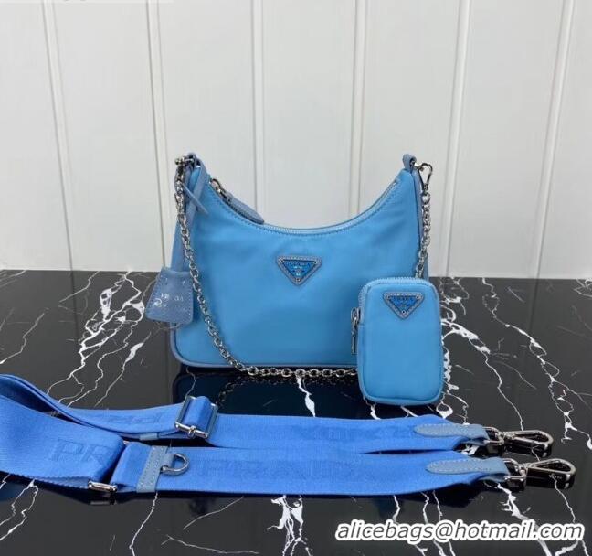 New Product Prada Re-Edition 2005 Nylon Shoulder Bag 1BH204 Blue 2020