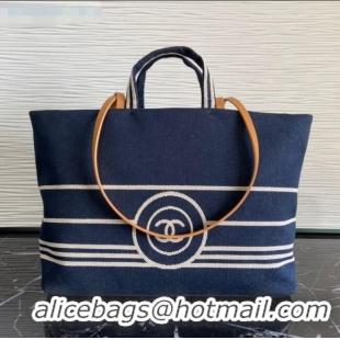 Promotional Chanel Striped Denim Large Shopping Bag C31727 Blue 2021