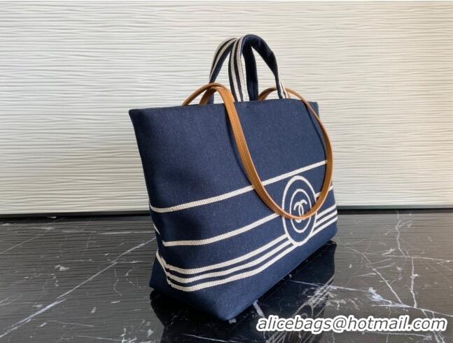 Promotional Chanel Striped Denim Large Shopping Bag C31727 Blue 2021