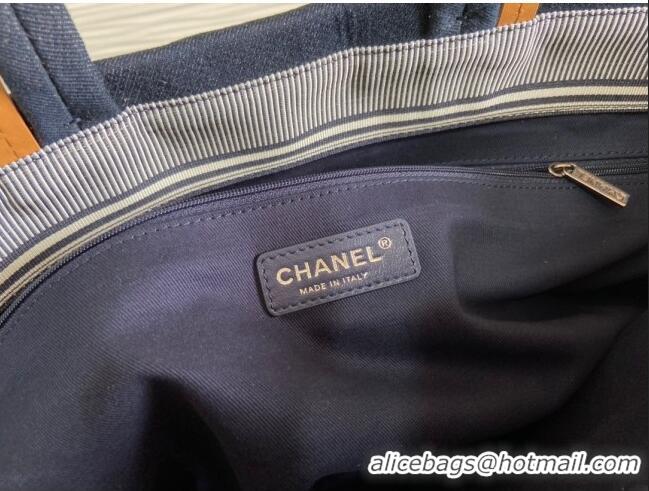 Promotional Chanel Striped Denim Large Shopping Bag C31727 Blue 2021