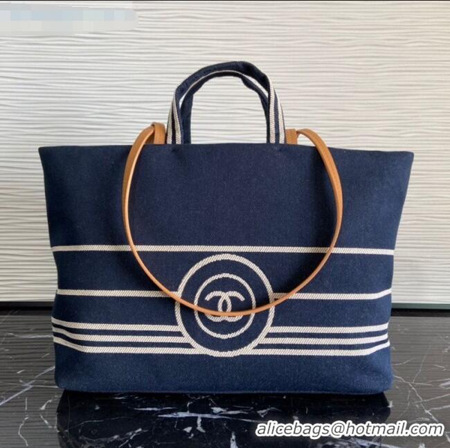 Promotional Chanel Striped Denim Large Shopping Bag C31727 Blue 2021