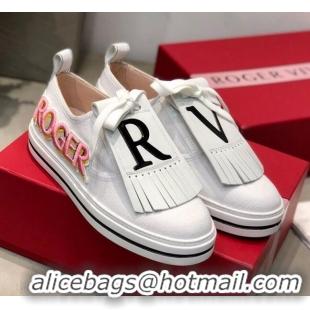 Well Crafted Roger Vivier Canvas Sneakers with Detachable Tassel White 111448