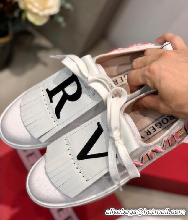 Well Crafted Roger Vivier Canvas Sneakers with Detachable Tassel White 111448