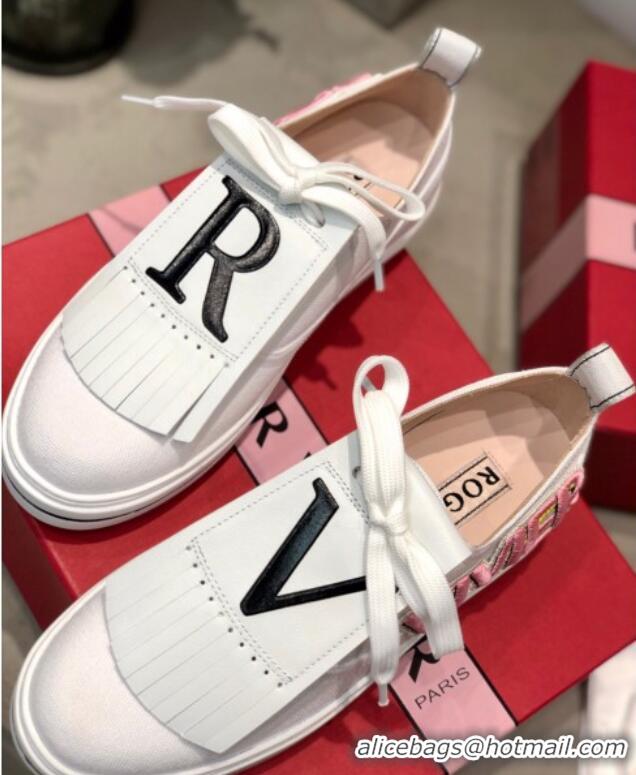 Well Crafted Roger Vivier Canvas Sneakers with Detachable Tassel White 111448