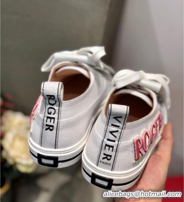 Well Crafted Roger Vivier Canvas Sneakers with Detachable Tassel White 111448