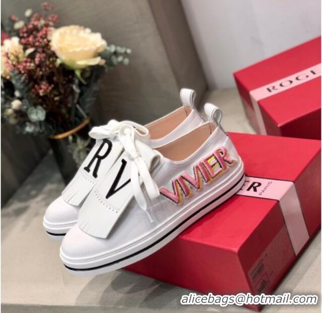 Well Crafted Roger Vivier Canvas Sneakers with Detachable Tassel White 111448