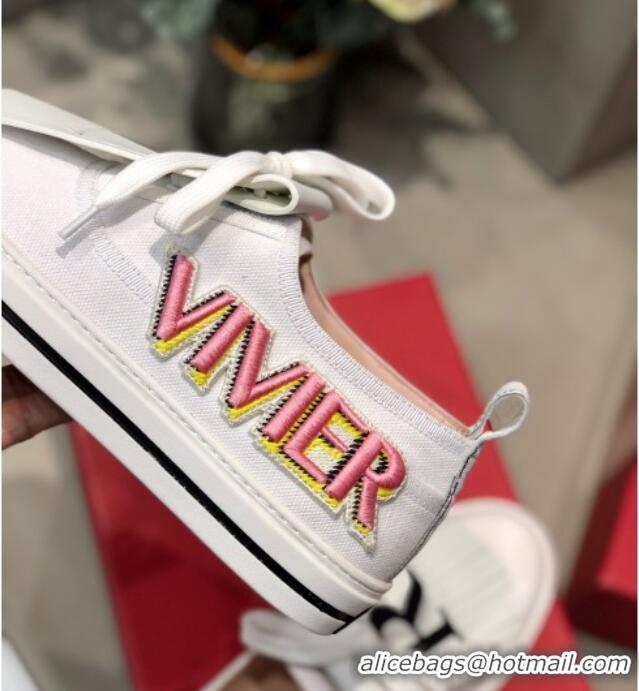 Well Crafted Roger Vivier Canvas Sneakers with Detachable Tassel White 111448