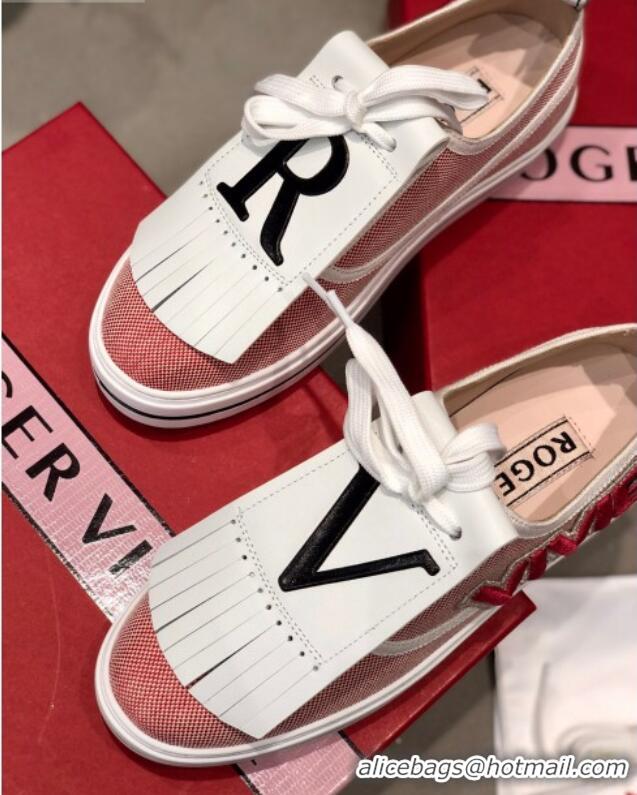 Best Price Roger Vivier Canvas Sneakers with Detachable Tassel Pink 111449