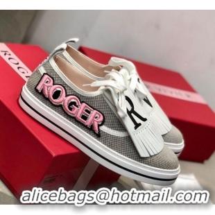 Perfect Roger Vivier Canvas Sneakers with Detachable Tassel Grey 111450