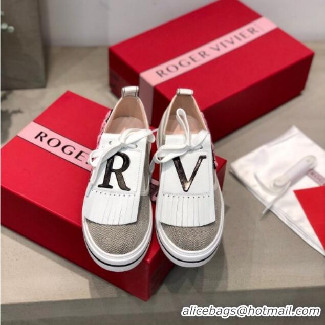 Perfect Roger Vivier Canvas Sneakers with Detachable Tassel Grey 111450